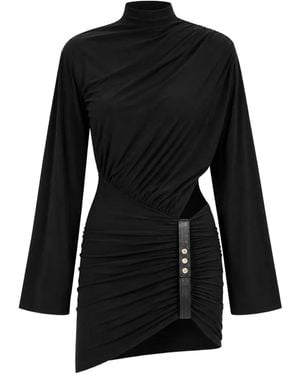 Amazuìn Luca Leather-Trimmed Draped Mini Dress - Black