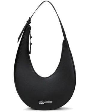KARL LAGERFELD Rounded Leather Shoulder Bag - Black