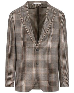 Tagliatore Check-Pattern Notched-Lapel Jacket - Brown