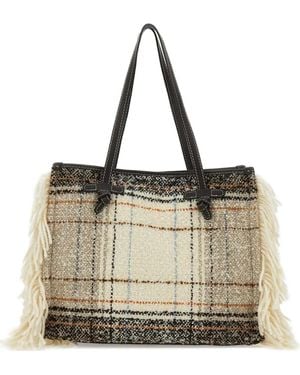 Gianni Chiarini Marcella Fringe Plaid Tote Bag - Natural