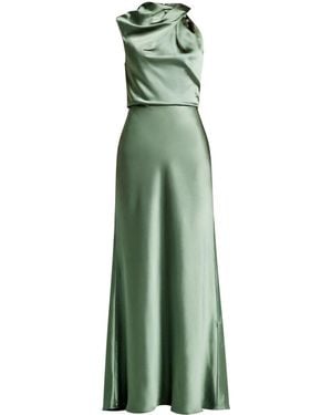 Amsale Satin Draped-Neck Maxi Dress - Green