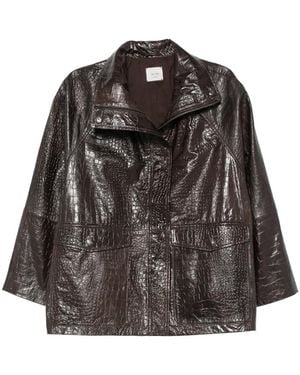 Alysi Croc-Effect Leather Jacket - Black