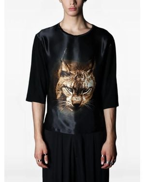 Tessitura Whatever Animal-Print Silk-Front T-Shirt - Black