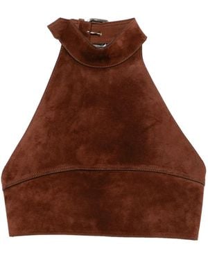 Monse Leather Halter Top - Brown