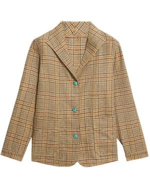 Fortela Scotland Check Stone-Button Blazer - Natural