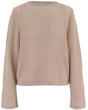Allude Geometric Open-Work Knit Jumper - Natural