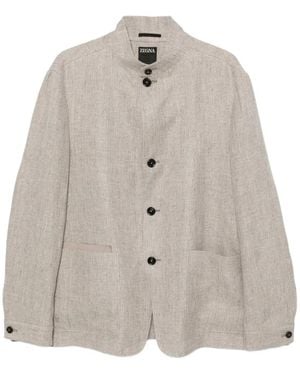 ZEGNA Button-Up Linen Jacket - White