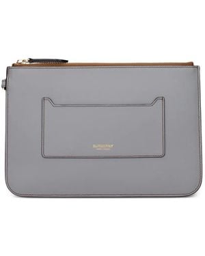 Burberry Logo-Print Leather Clutch Bag - Grey
