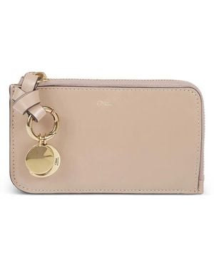 Chloé Alphabet Logo-Charm Zipped Leather Card Holder - Natural