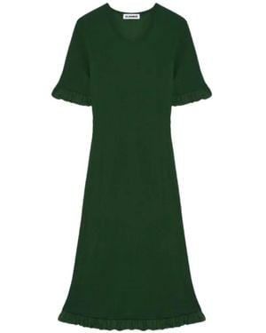 Jil Sander Ruffled-Trim Ribbed-Knit Midi Dress - Green
