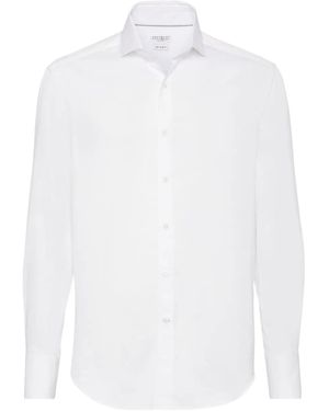 Brunello Cucinelli Cotton Twill Slim-Fit Shirt - White