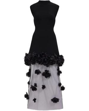 Aje. Fleura Floral-Appliqué Midi Dress - Black