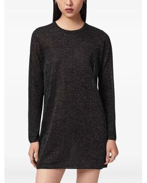 AllSaints Logo-Print Metallic-Effect Dress - Black