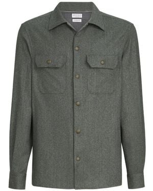 Brunello Cucinelli Virgin Wool Flannel Overshirt With Spread Collar And Chest Pockets - Grey