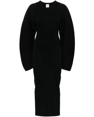 Nanushka Layered Sculpted-Sleeves Midi Dress - Black