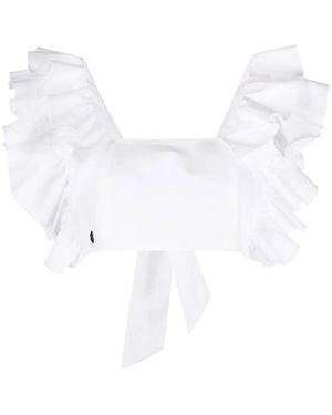 Philipp Plein Cropped Ruffle-Trimmed Top - White