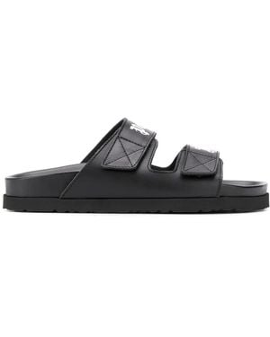 Palm Angels Touch Strap Logo Print Slides - Black