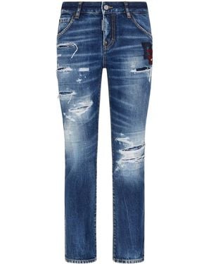 DSquared² Boston Logo-Patch Cropped Jeans - Blue