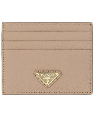Prada Logo-Plaque Wallet - Natural