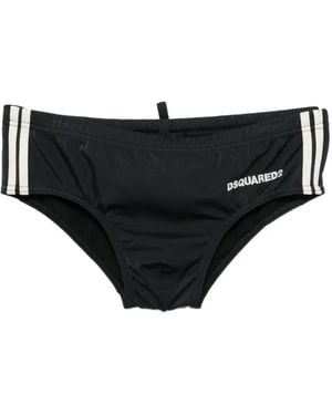 DSquared² Logo-Print Side-Stripe Swim Briefs - Black