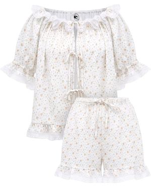 Sleeper Romantica Pyjama Mit Blumen-Print - Weiß