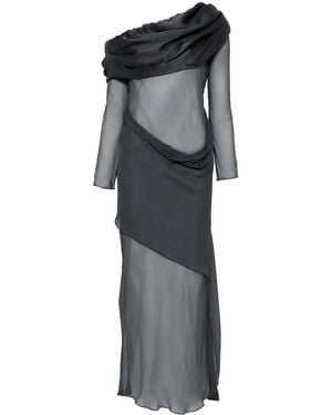 Christopher Esber Silk Organza Off-Shoulder Maxi Dress - Grey
