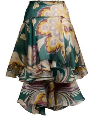 Etro Floral Ruffled Asymmetric Skirt - Green