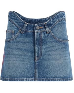 Jean Paul Gaultier Mini Denim Skirt With Wavy Waistband And Jpg Print Details - Blue