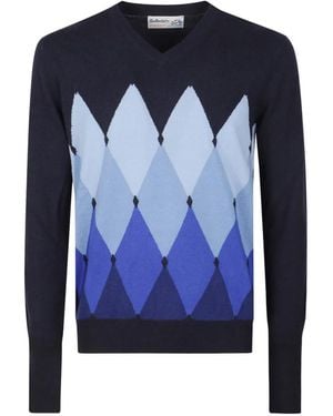 Ballantyne Argyle V-Neck Jumper - Blue