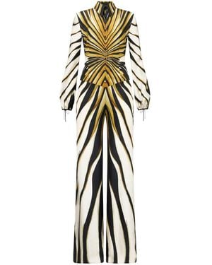 Roberto Cavalli Ray Of Print Silk Jumpsuit - White