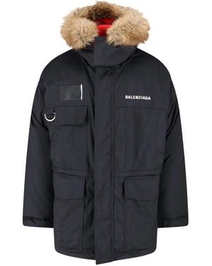 Balenciaga Plumífero con ribete de pelo artificial - Azul