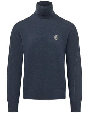 Drole de Monsieur Logo-Patch Roll-Neck Jumper - Blue