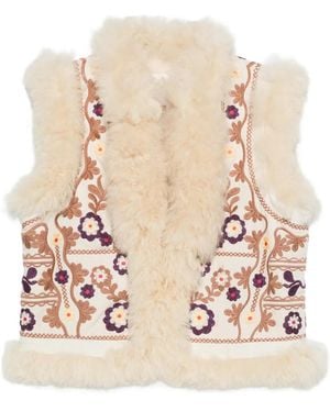 Antik Batik Floral-Embroidery Waistcoat - Natural