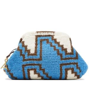 among Bilum Geometric-Pattern Crochet Clutch Bag - Blue