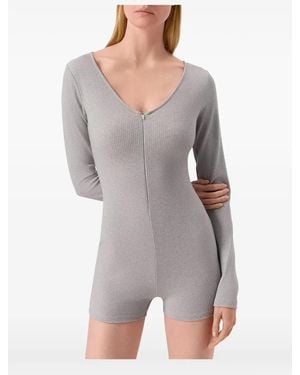 Alo Yoga Ribbed Long-Sleeve Playsuit - Gray