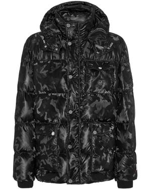 Philipp Plein Camouflage-Print Hooded Puffer Jacket - Black