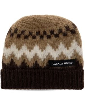 Canada Goose Logo-Patch Fair Isle Beanie Hat - Brown