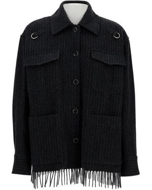 DURAZZI MILANO Pinstripe Fringed Jacket - Black