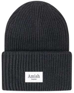 AMISH Gerippte Beanie Mit Logo-Patch - Blau