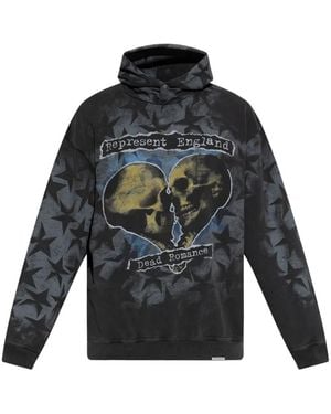 Represent Graphic-Print Long-Sleeve Hoodie - Black