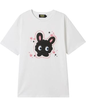 Mini Cream Bunny-Print Cotton T-Shirt - White