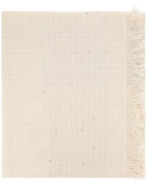 Peserico Check-Pattern Sequin-Embellished Scarf - Natural