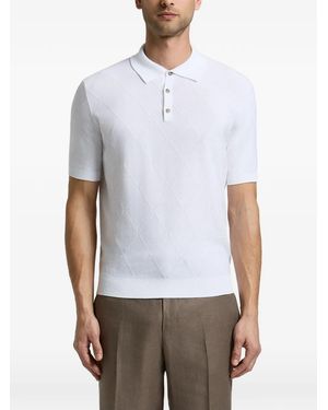 Peserico Argyle-Knit Short-Sleeve Polo Shirt - White