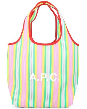 A.P.C. Ninon Striped Logo-Print Tote Bag - White