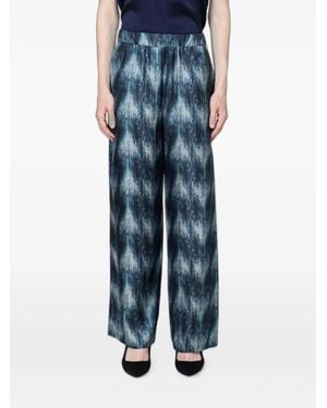 Max Mara Printed Silk Palazzo Trousers - Blue