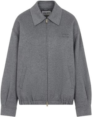 Miu Miu Jacke mit Logo-Stickerei - Grau