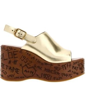 Chloé Maxime Graffiti-Print Wedge Sandals - Brown