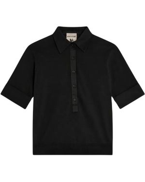 Semicouture Short-Sleeve Polo Top - Black
