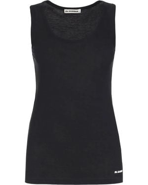 Jil Sander Stretch-Cotton Logo-Print Tank Top - Black