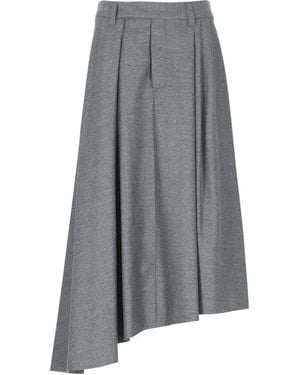 Brunello Cucinelli Asymmetrische Midi-Rok Met Gesmockte Details - Grijs